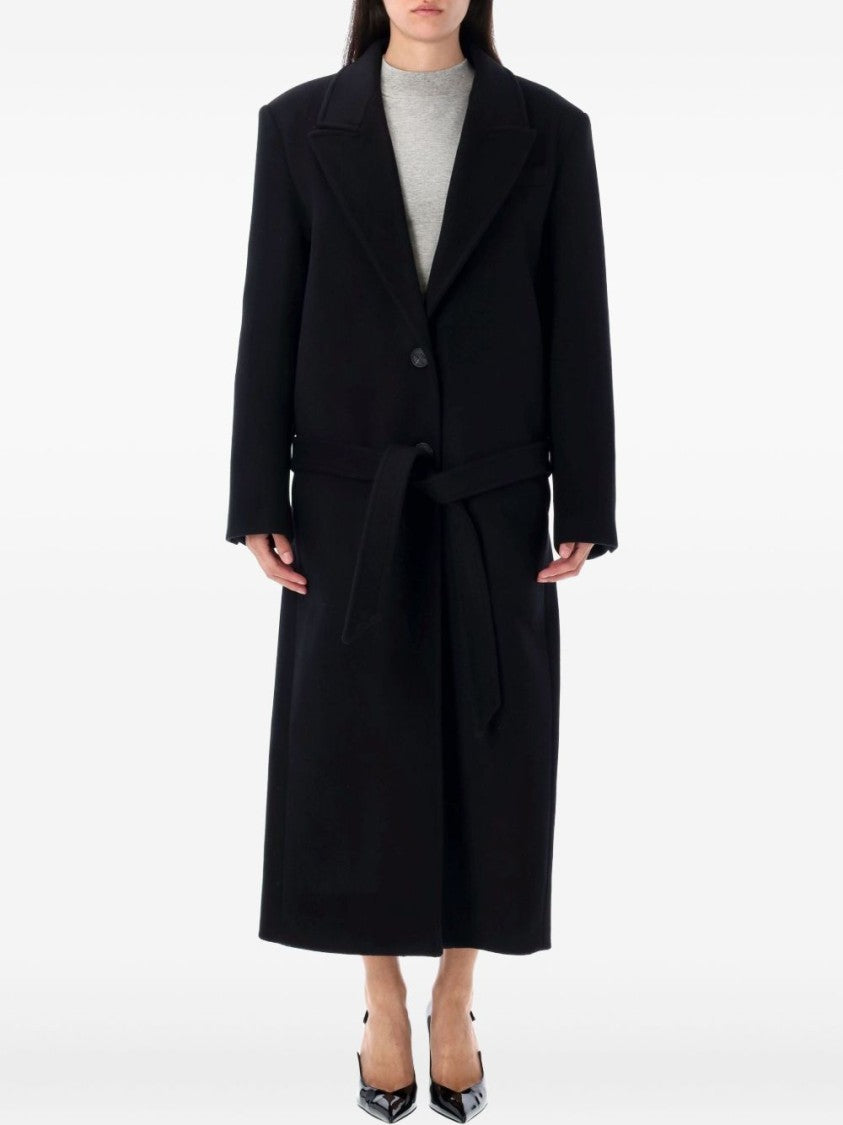 The Attico Long Single-Breasted Black Twill Coat