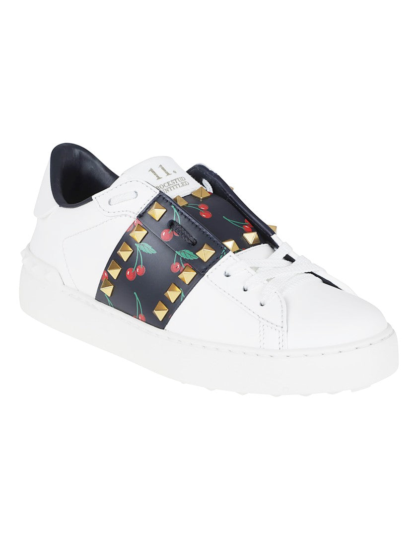 Valentino Garavani Rockstud Untitled Calfskin Sneakers With Cherry Motif