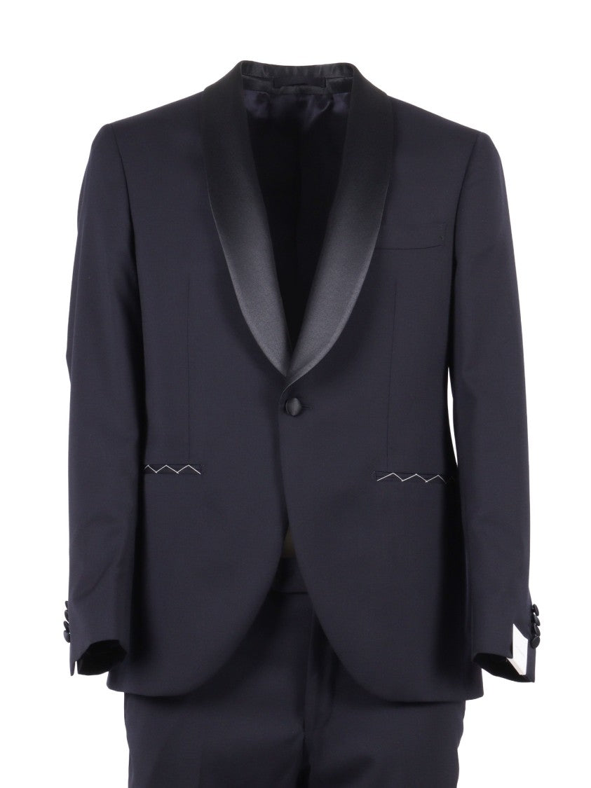 Luigi Bianchi Black Satin Shawl Collar Suit