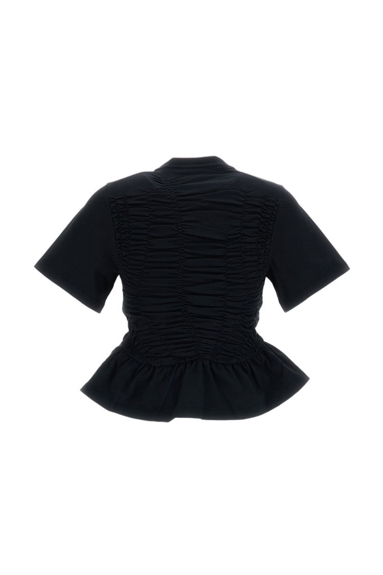 Cecilie Bahnsen Black Ace Stretch Cotton Peplum T-Shirt