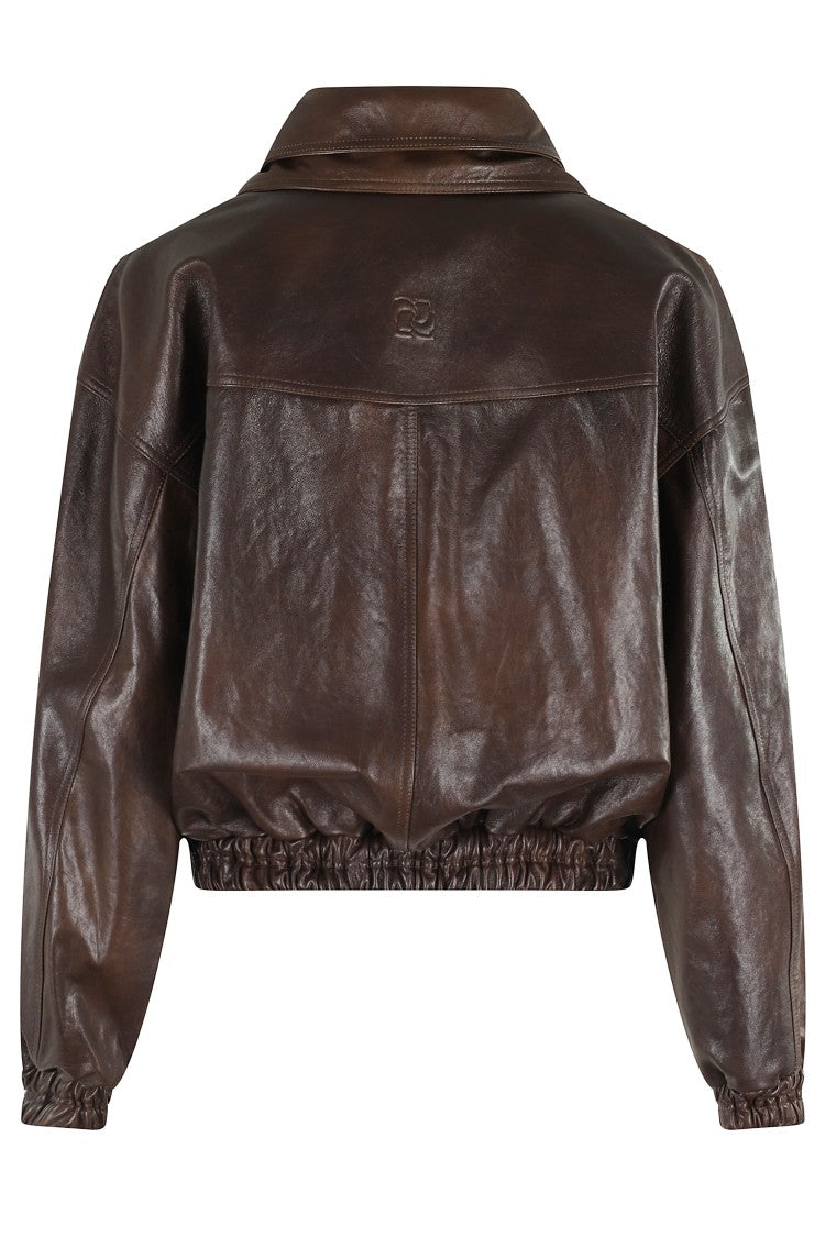 Magda Butrym Cropped Brown Leather Jacket