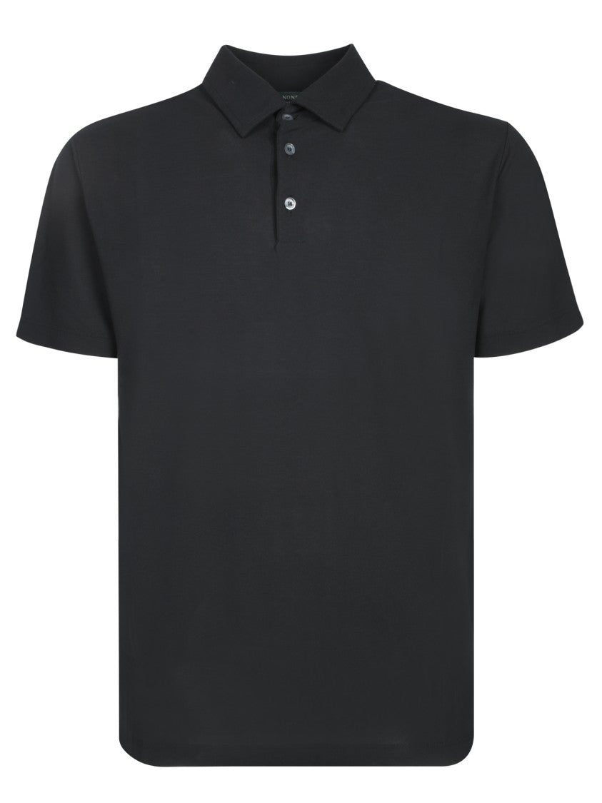 Zanone Polo-Collared Black T-Shirt With Button Placket