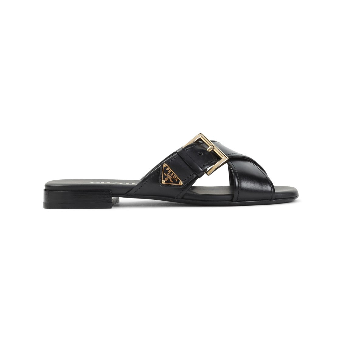 Prada Black Leather Sandals With Crisscross Straps