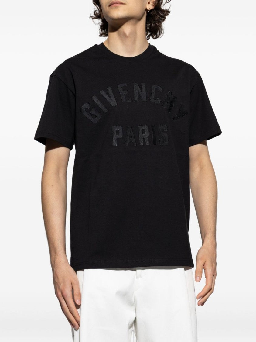 Givenchy Embroidered Slogan Black T-Shirt With Crew Neck