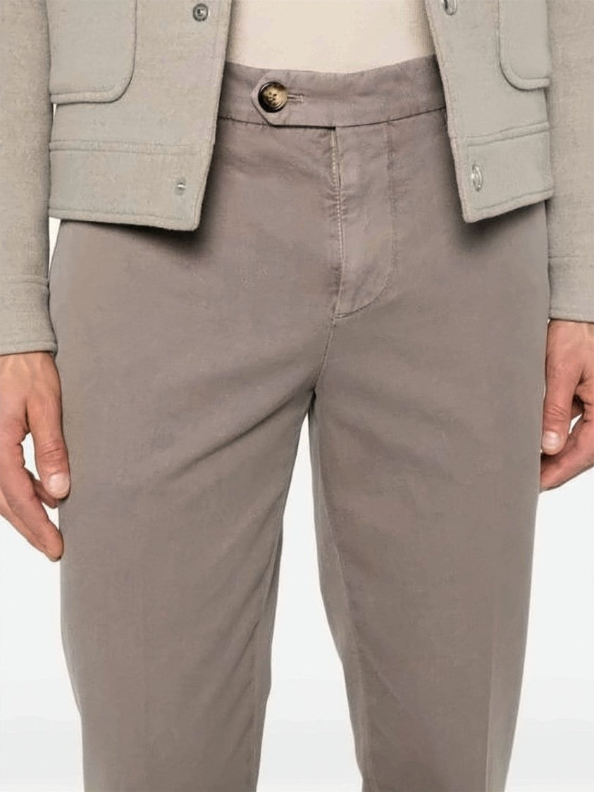 Brunello Cucinelli Smooth Taupe Straight Pants With Mid-Rise Waist
