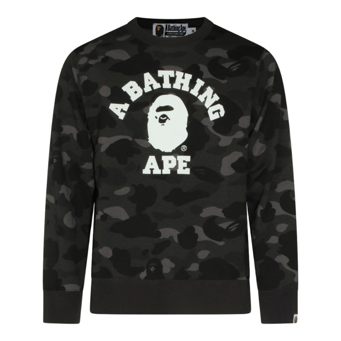 Bape Dark Camouflage Knit Sweatshirt With Bold Graphic