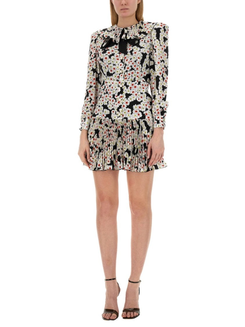 Alessandra Rich Floral Print Mini Dress With Ruffled Collar