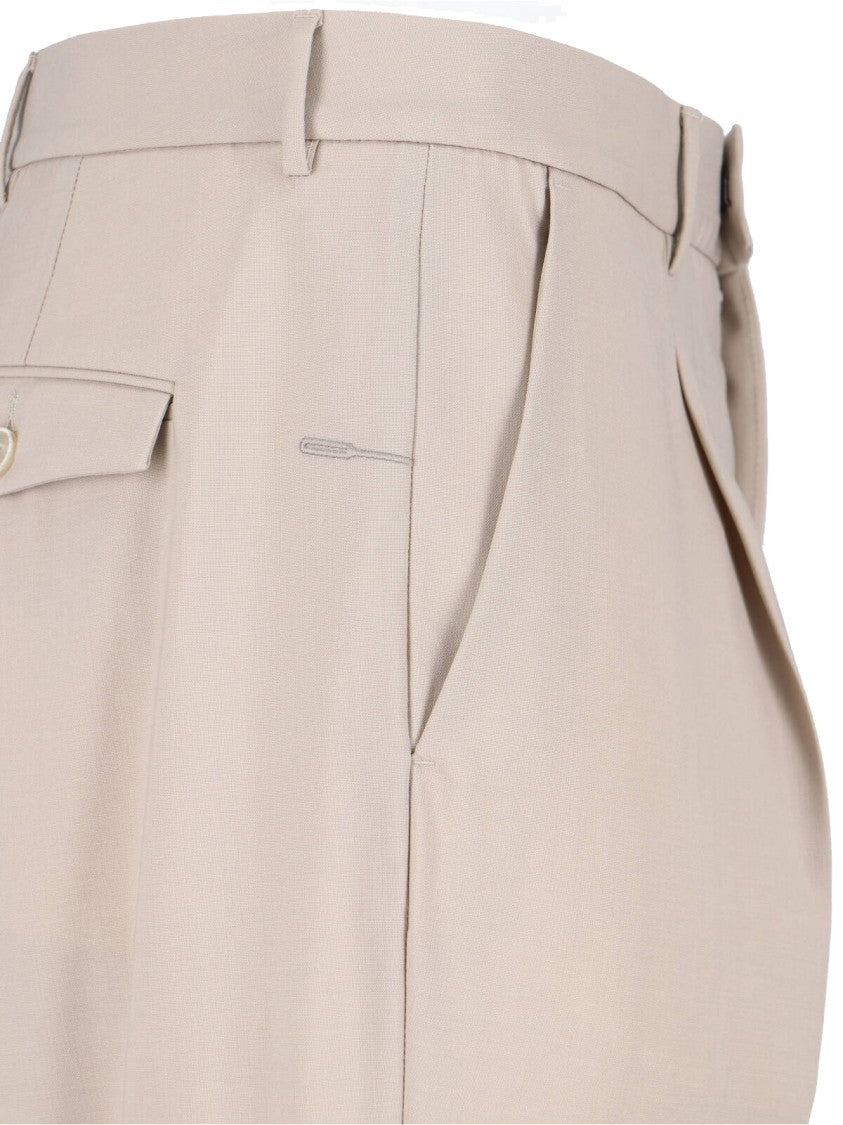 Cruna Beige Tailored Straight-Leg Virgin Wool Trousers