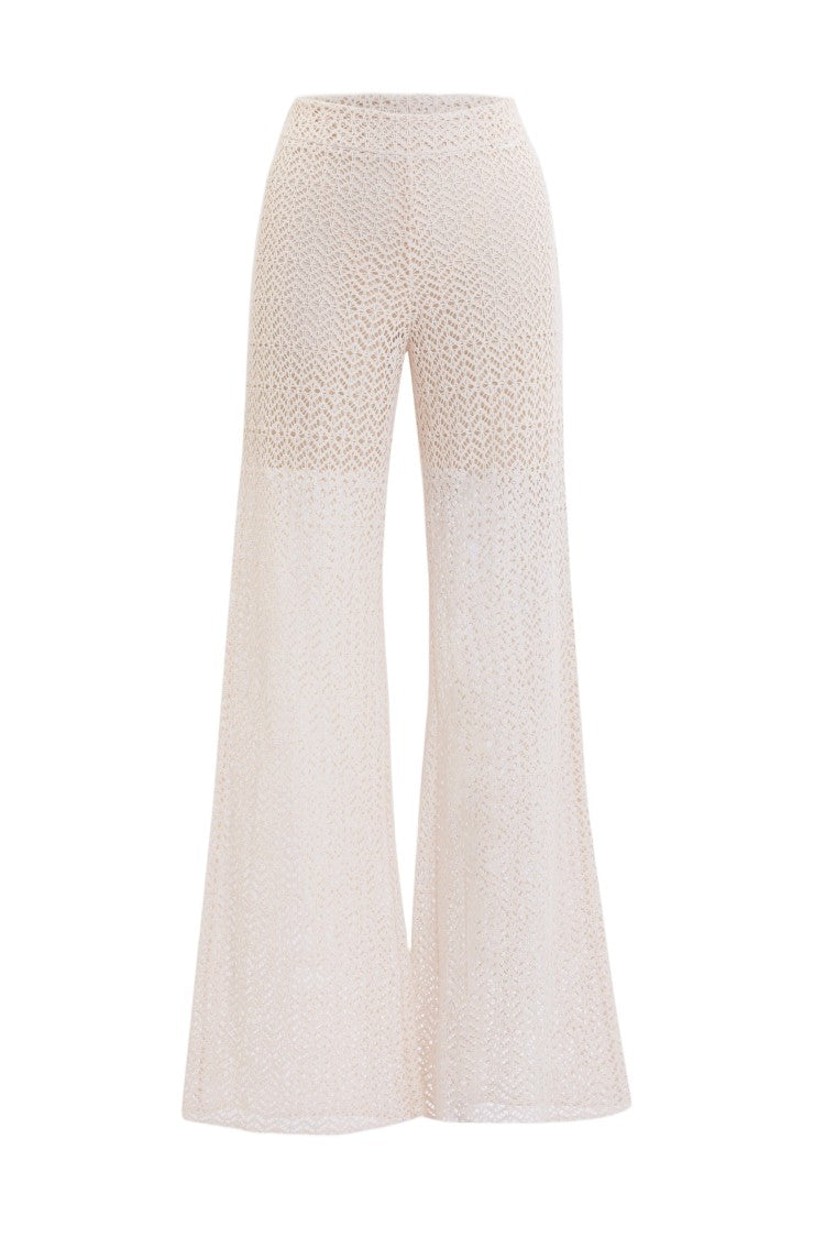 Saiid Kobeisy Ivory Knitted High-Waist Flared-Leg Pants