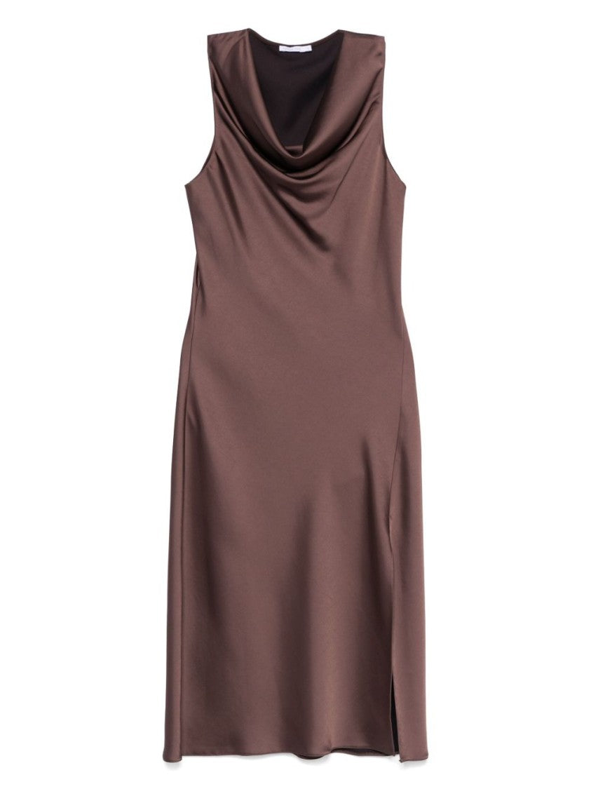 Patrizia Pepe Coffee Brown Midi Dress With Cowl Neck