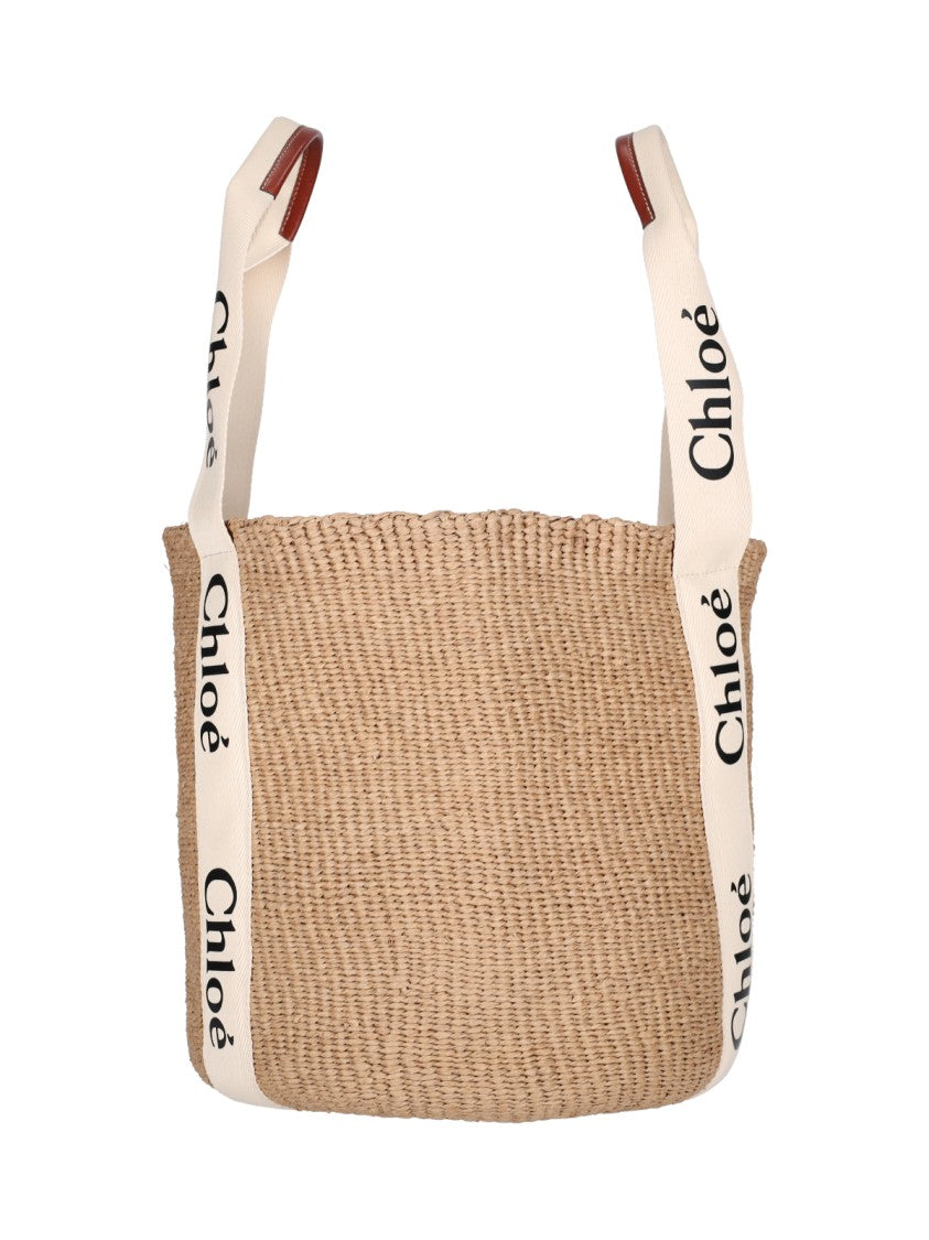 Chloé Beige Woody Large Rafia Tote Bag