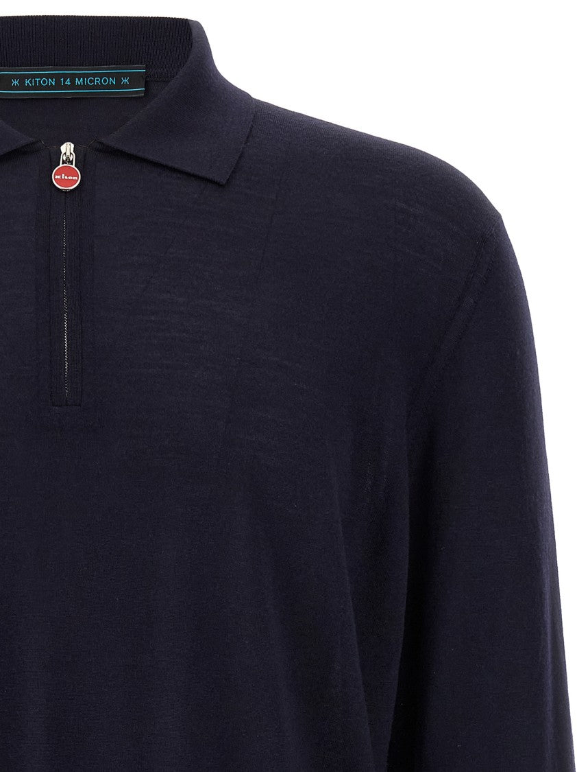 Kiton Wool Knit Polo Shirt With Classic Collar And Half-Zip Closure