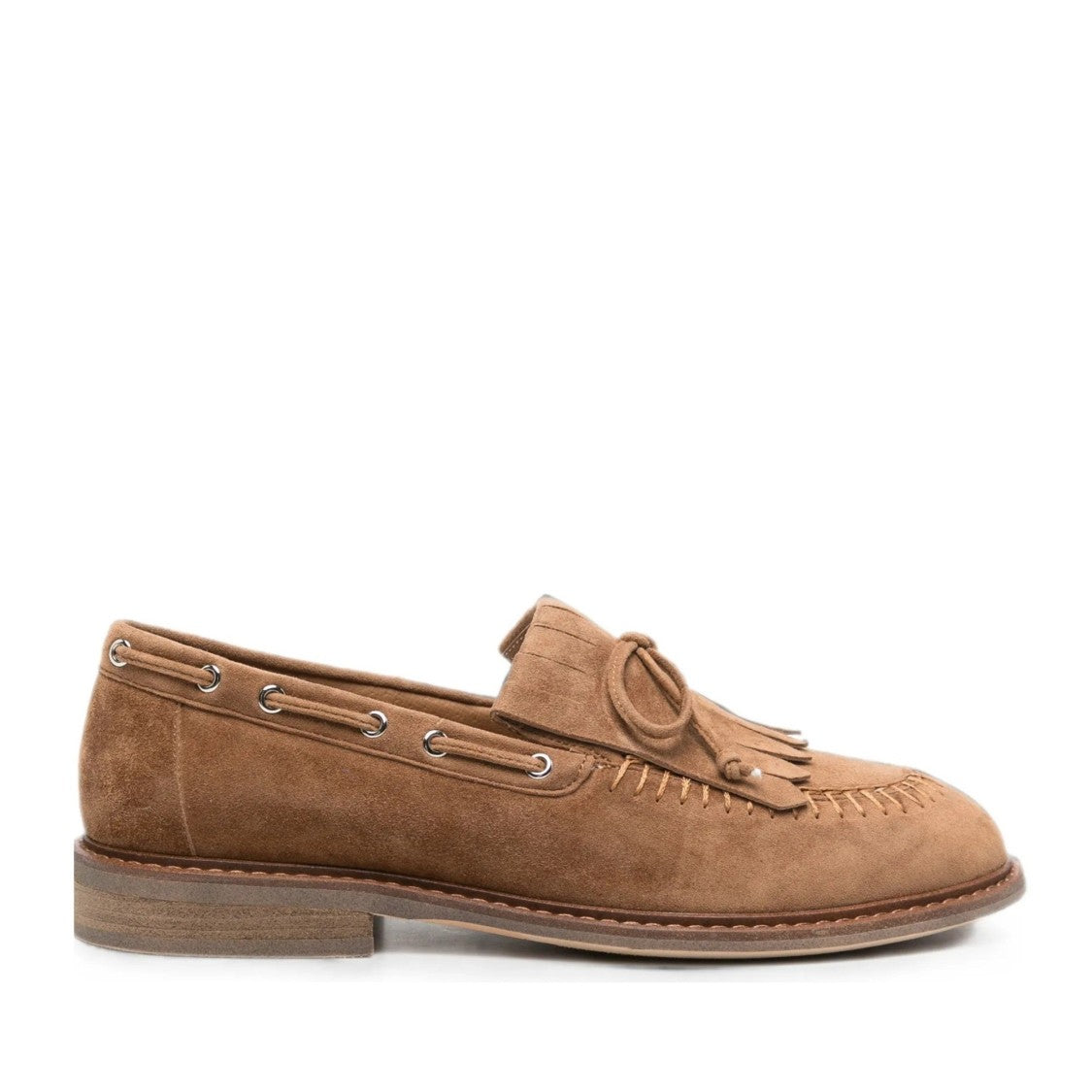 Adrianna Feretti Brown Decorative Fringe Bow Suede Loafers