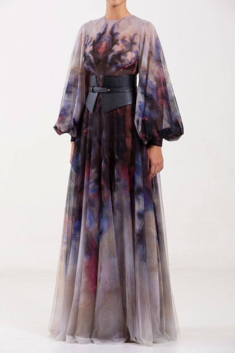 Saiid Kobeisy Chromatic Printed Tulle Dress