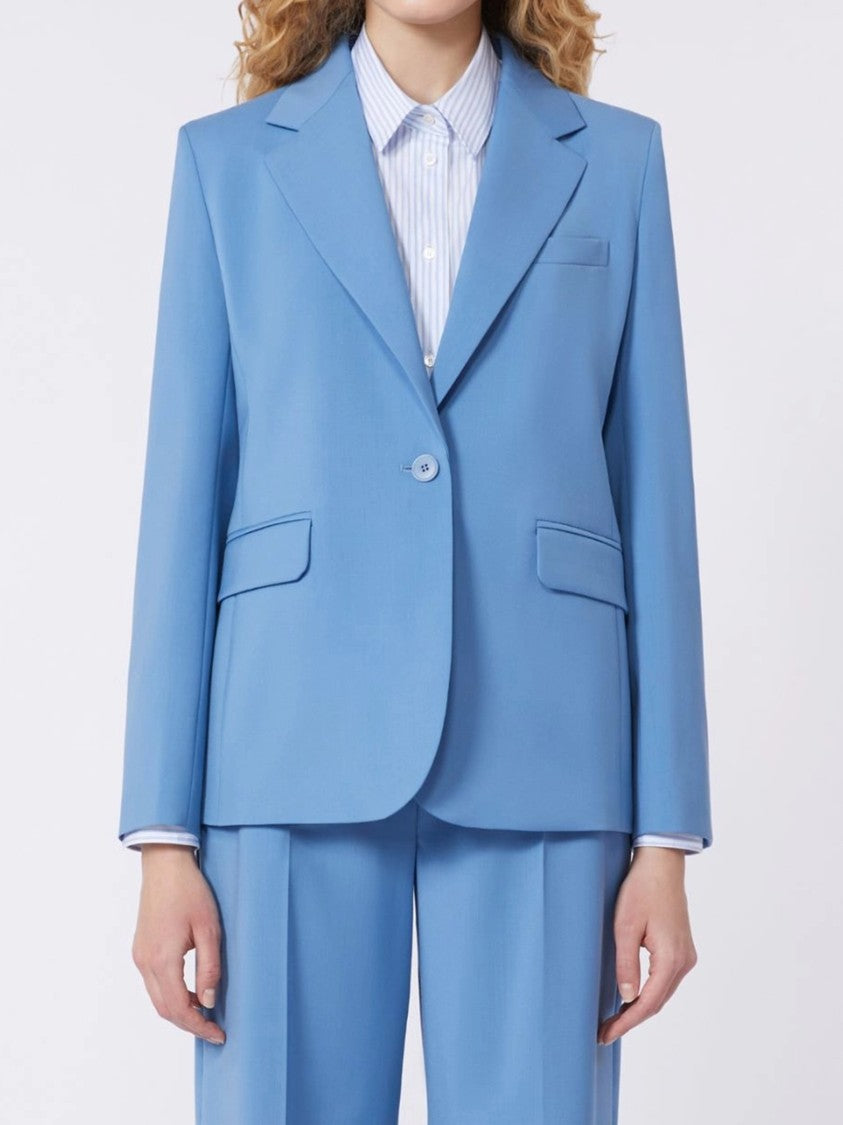 Weekend Blue Lamine Structured Tailored Fabric Blazer