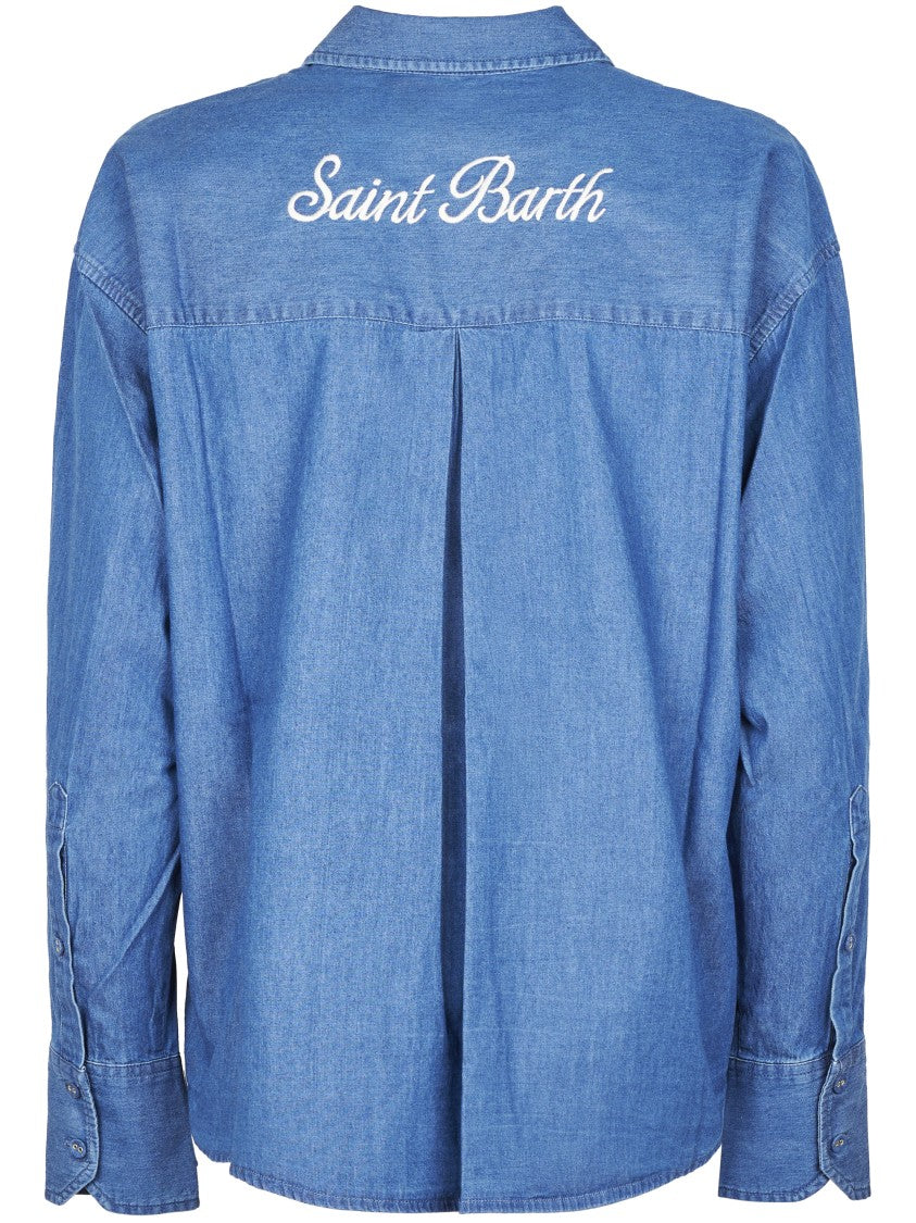 Mc2 Saint Barth Classic Button-Down Chambray Shirt With Embroidered Detail