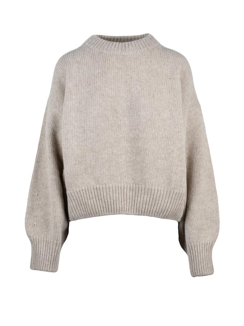Alysi Cropped Knit Sweater With Classic Crew Neck In Virgin Wool