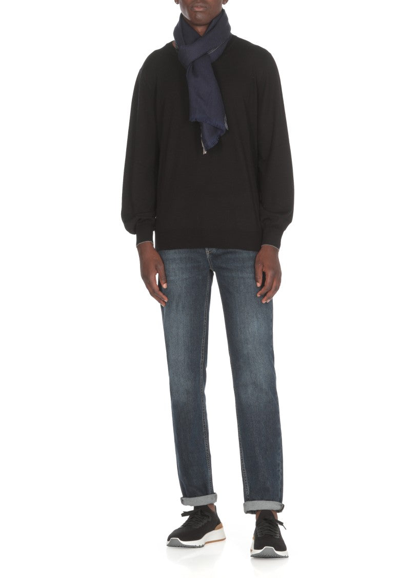 Brunello Cucinelli Cashmere And Wool Scarf With Microfringe Trims