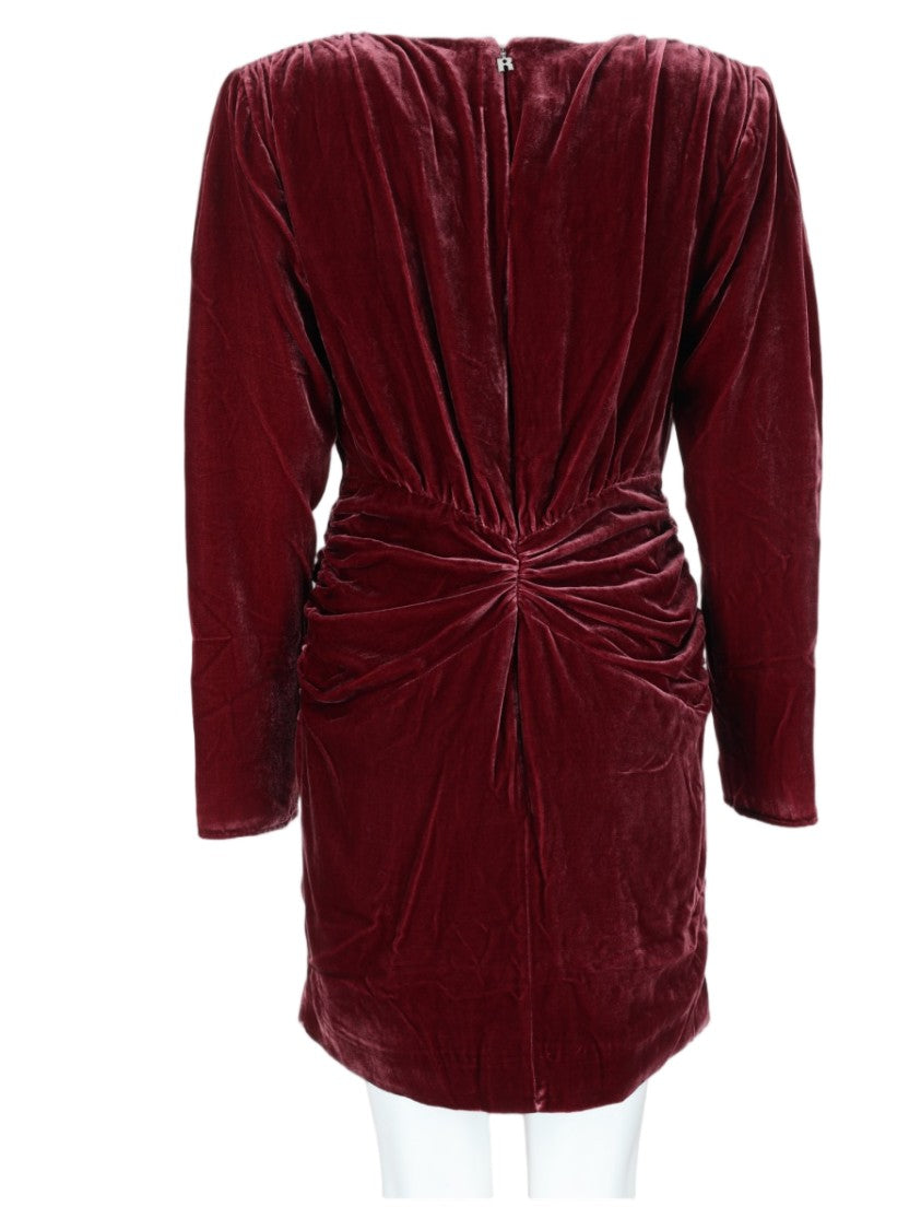 Rotate Mini Burgundy Velvet Dress With Rosette Detail