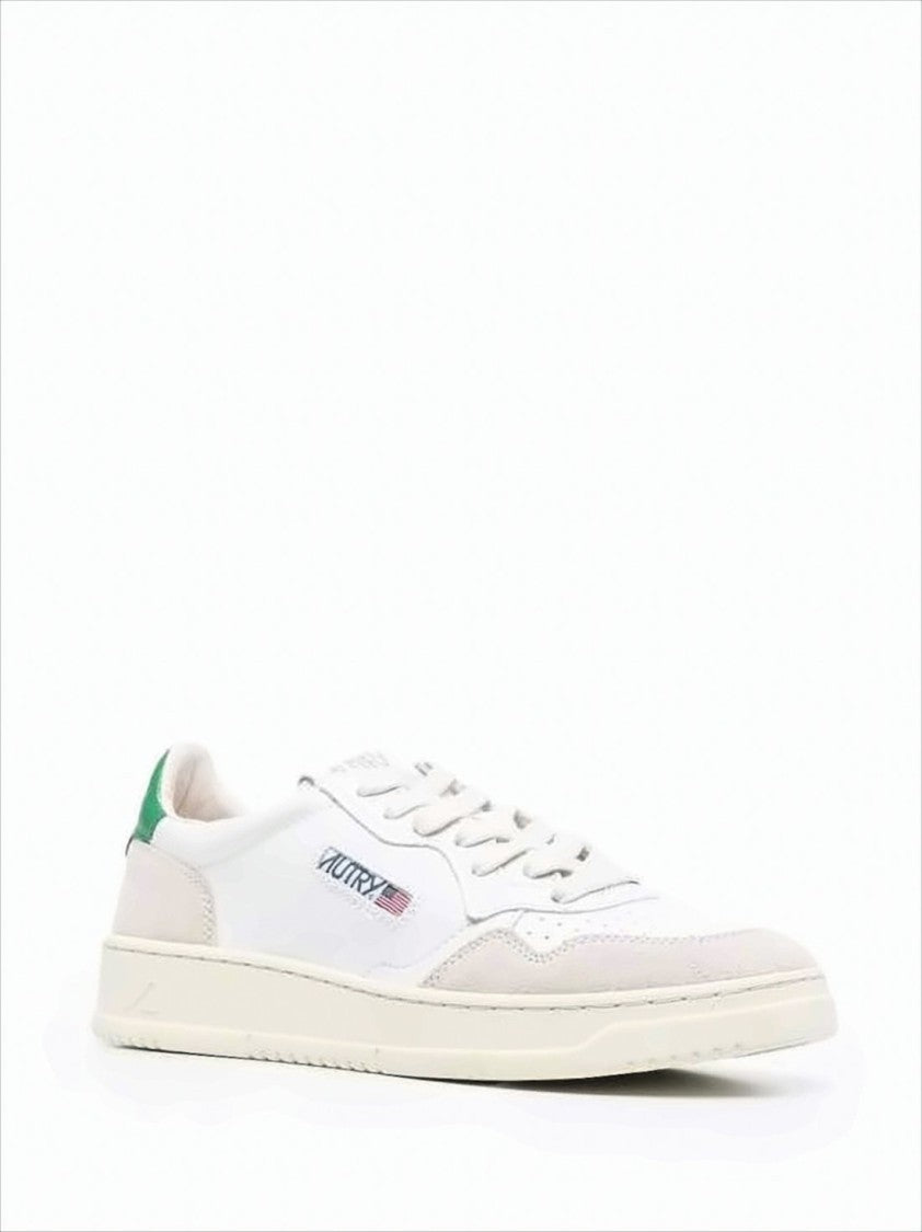 Autry Low-Top Sneakers With Beige Suede Overlays And Green Heel Tab