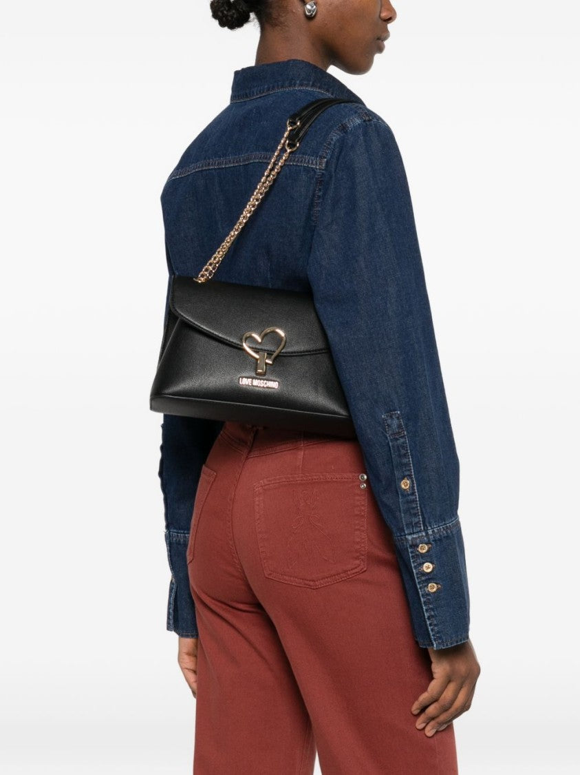 Love Moschino Structured Black Shoulder Bag With Gold Clasp And Chain Strap