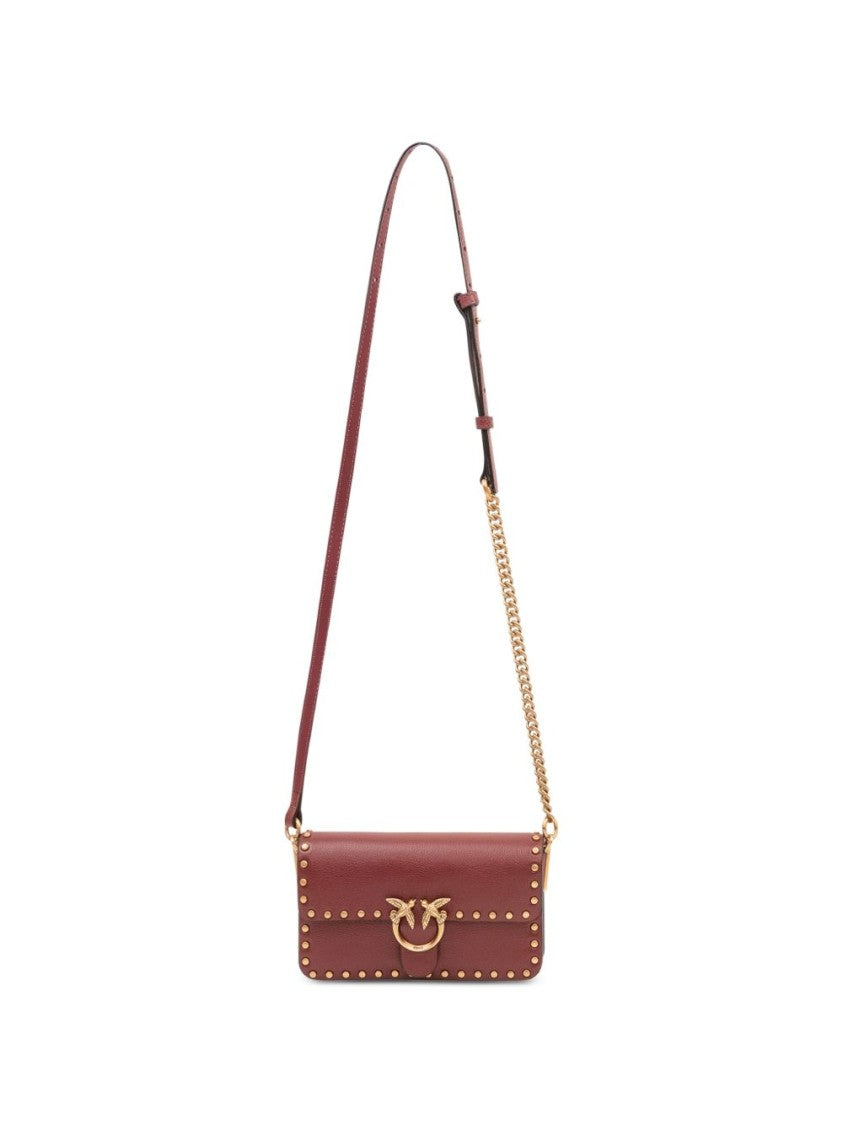 Pinko Burgundy Rectangular Studded Gold Clasp Handbag