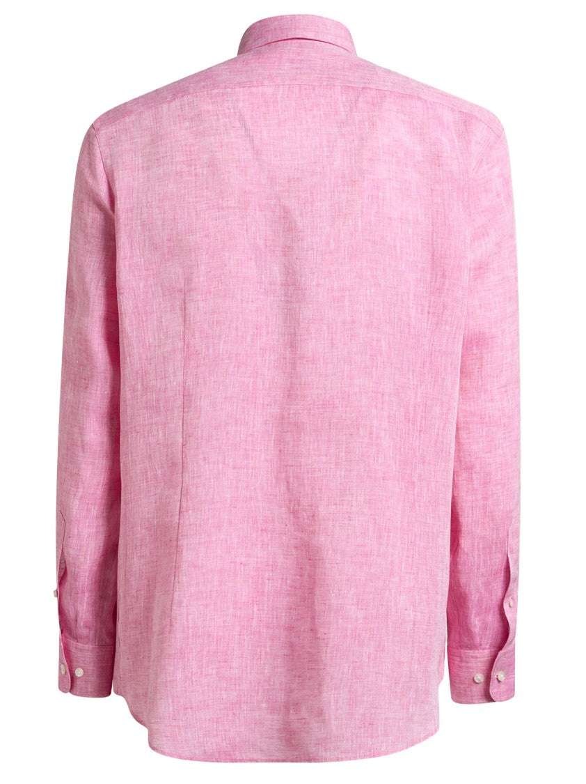Etro Light Pink Linen Shirt With Logo Embroidery