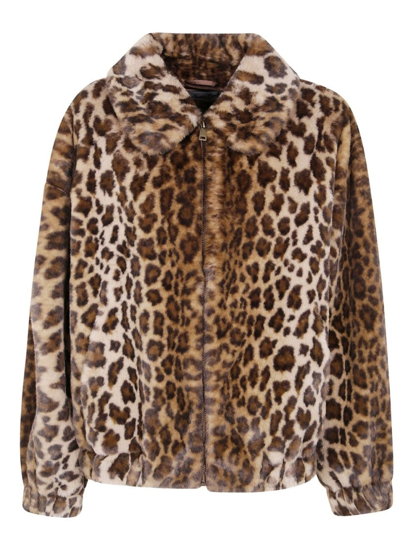 Mc2 Saint Barth Cropped Leopard Print Faux Fur Jacket