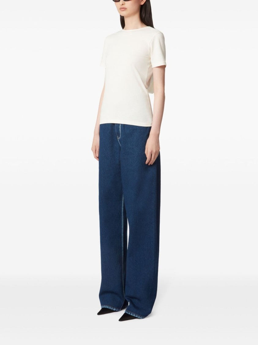 Nina Ricci White V Back Draped Cotton Top
