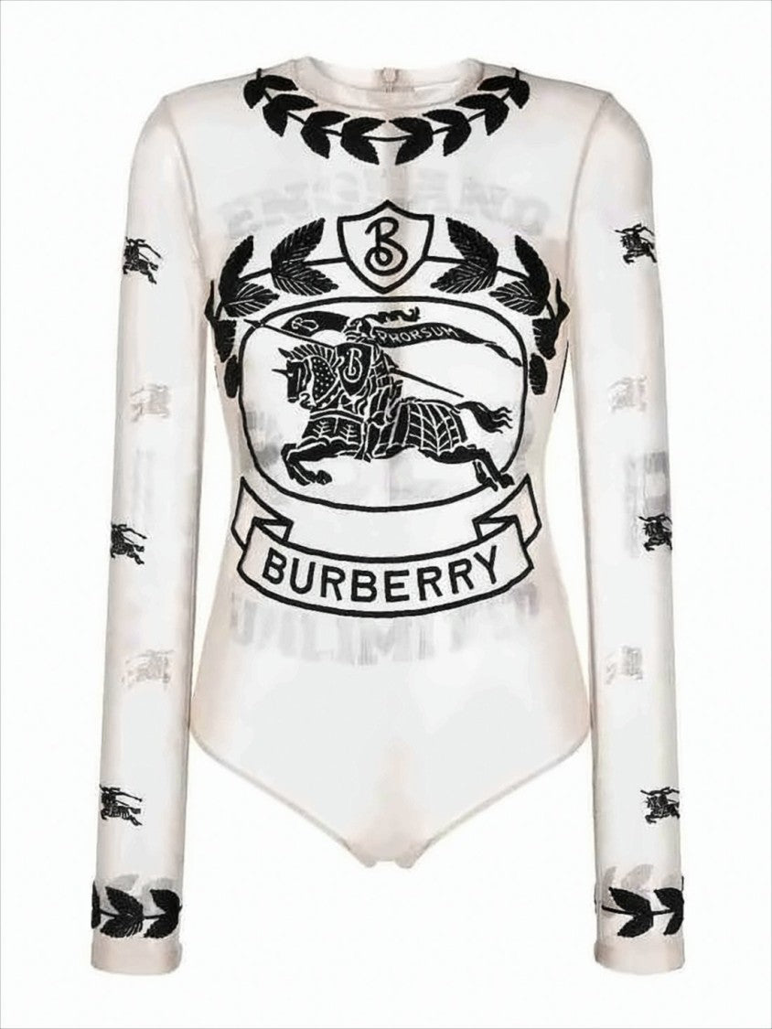 Burberry Sheer Long-Sleeve Bodysuit With Embroidered Motifs