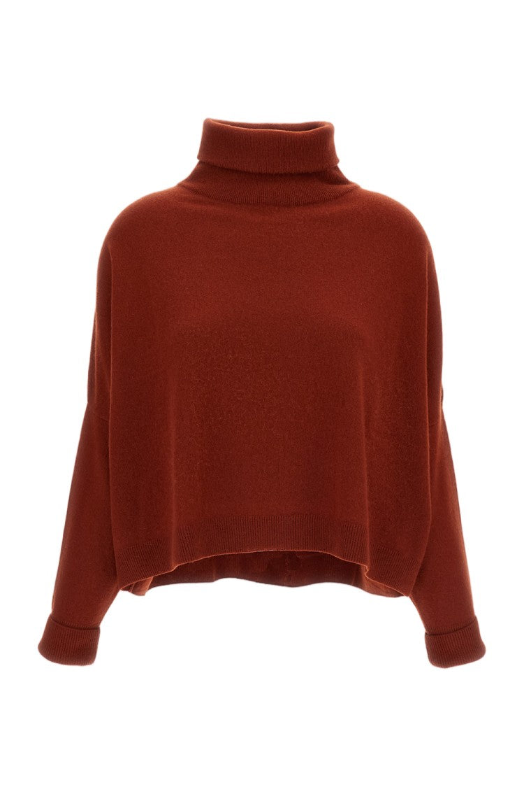 Dusan Orange Oversized Asymmetric Pure Cashmere Turtleneck Sweater