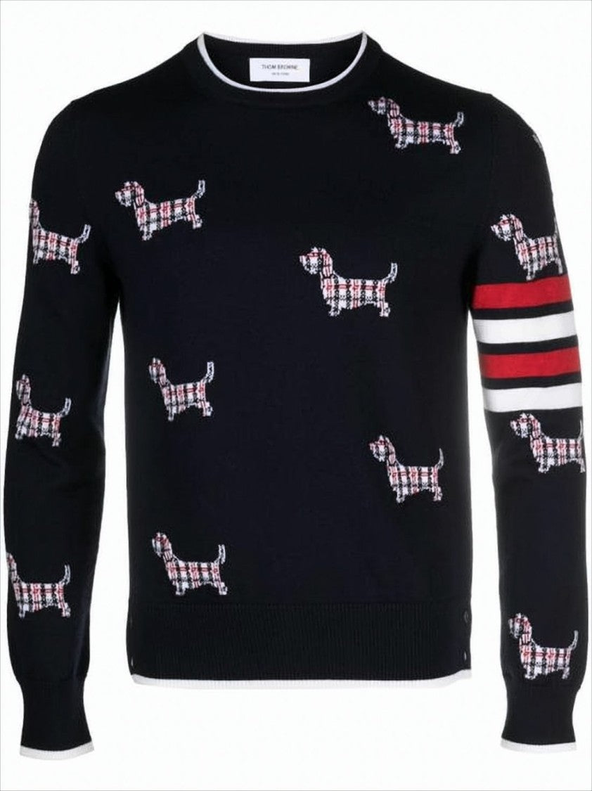 Thom Browne Playful Wool Blend Sweater With Dog Motifs