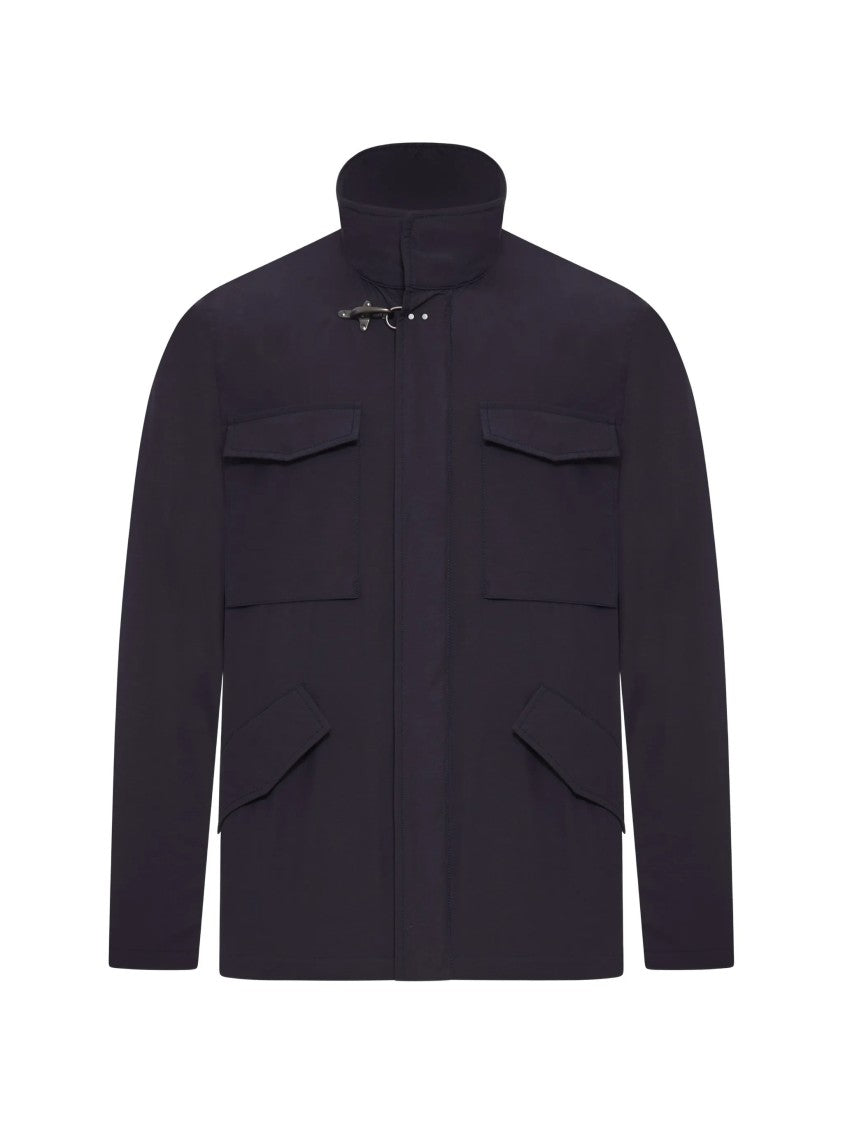 Fay High Collar Black Buckle Flap Jacket