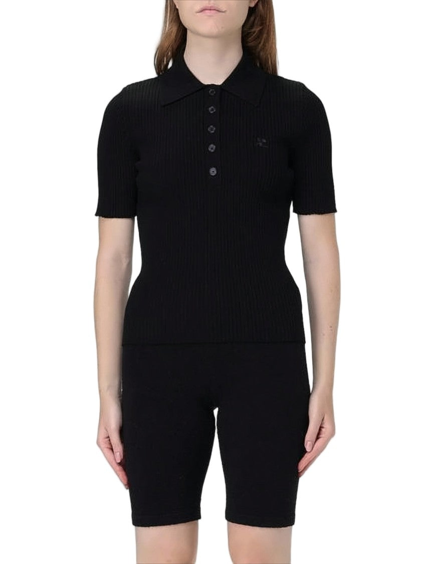 Courrèges Fitted Ribbed Knit Polo Shirt