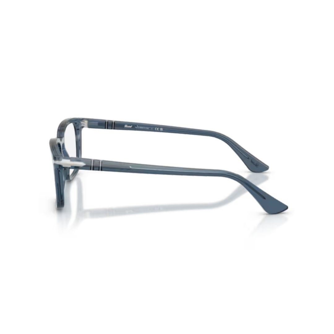 Persol 0Po3382v Translucent Blue Acetate Rectangular Eyeglasses With Silver Accents