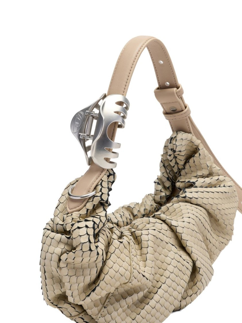 Diesel Beige Textured Ruched Silk Adjustable Bag