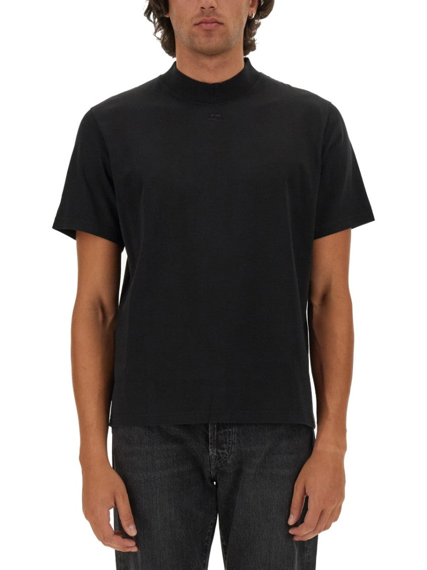 Courrèges Black T-Shirt With Logo Detail