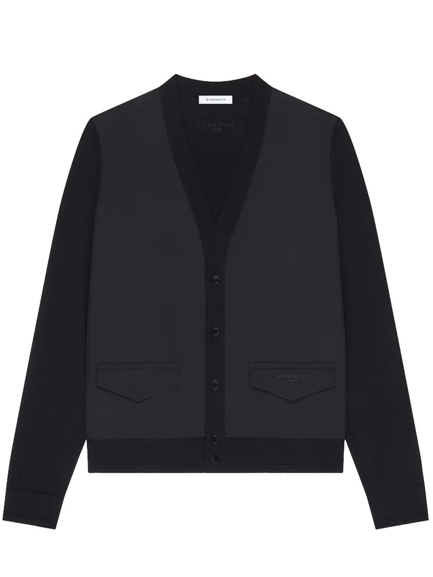 Givenchy V-Neck Flap Pocket Cropped Cotton Cardigan