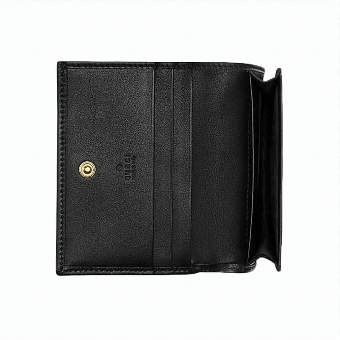 Gucci Quilted Black Calf Leather Card Case With Double-G Logo