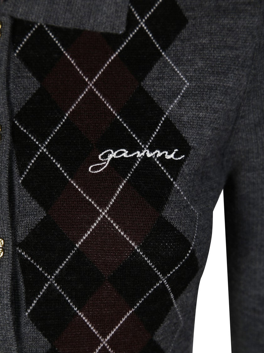 Ganni Fine Merino Jacquard Polo With Classic Collar