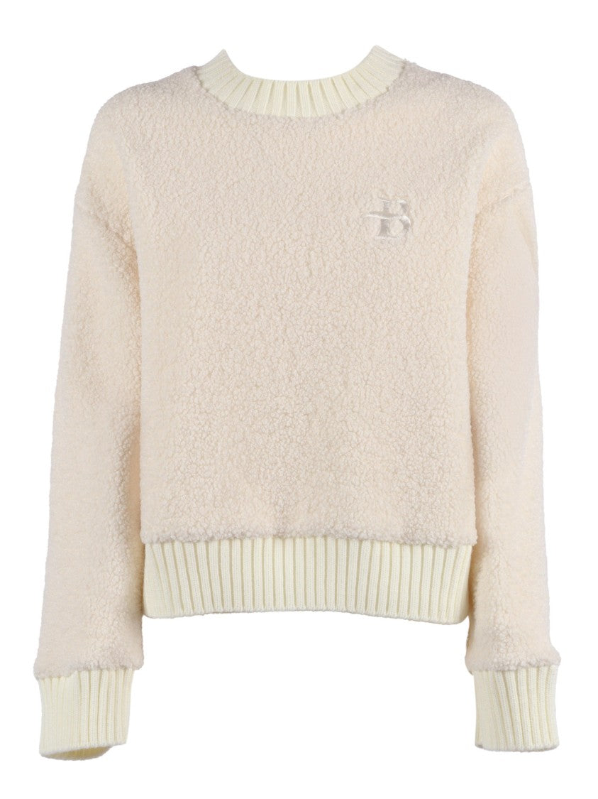 Ballantyne Relaxed-Fit White Sweater With Ribbed Neckline