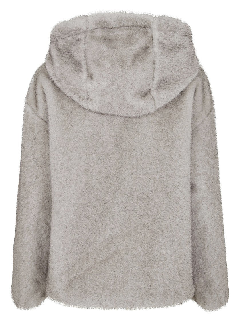 Herno Relaxed-Fit Grey Jacket With Plush Texture And Hood