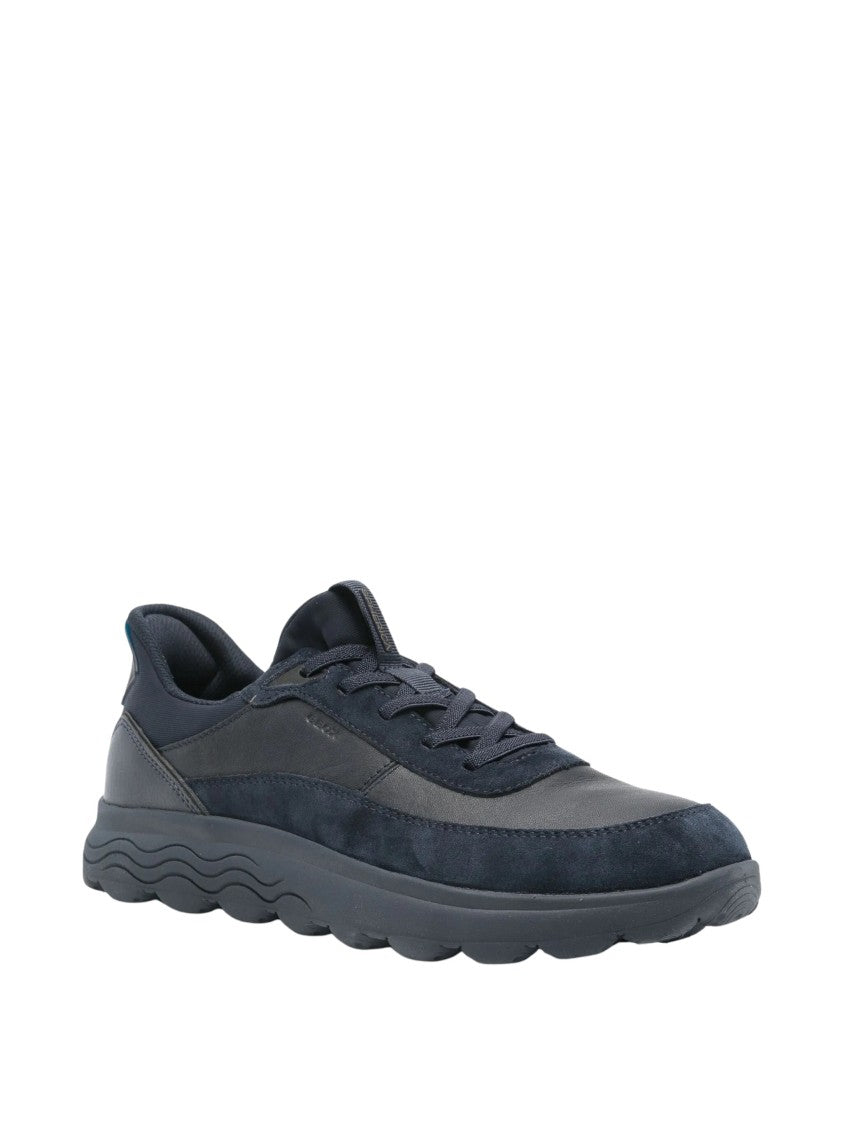 Geox Blue Spherica Plus Textured Upper Leather Lace-Up Sneakers