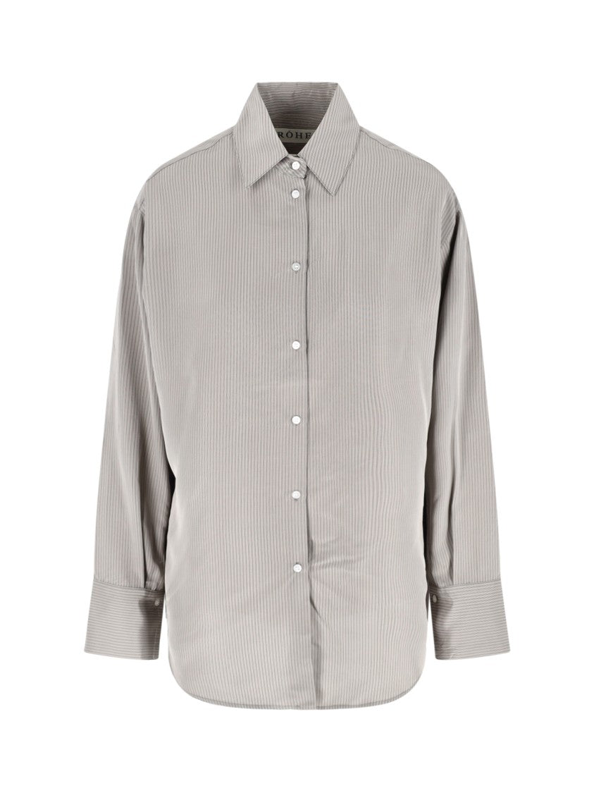 Róhe Striped Shirt In Grey Fabric, Classic Collar