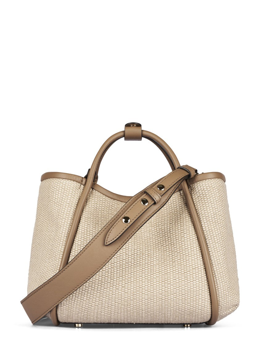 Max Mara Trapezoidal Woven Handbag With Smooth Leather Trim