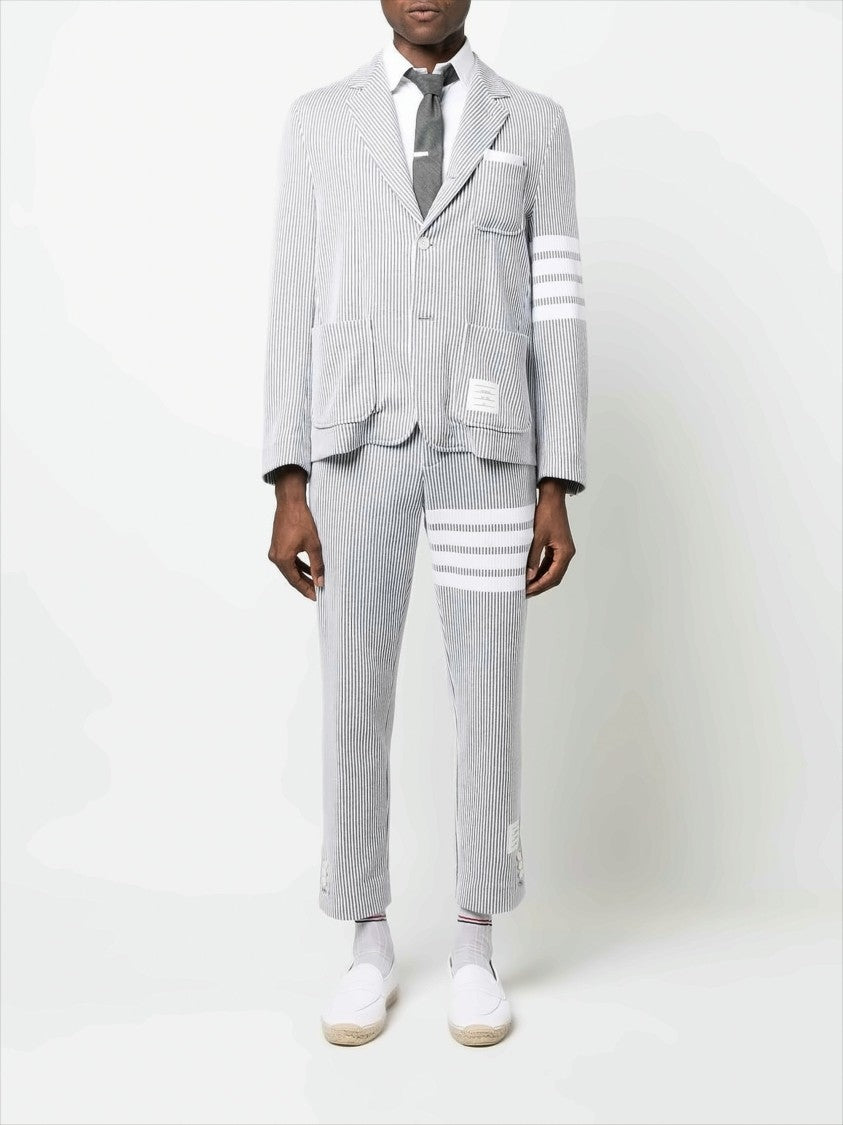 Thom Browne Seersucker Stripe Tailored Jacket With Four-Bar Accent