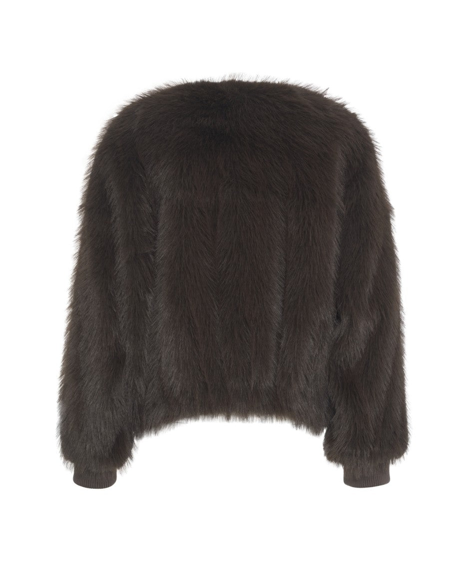 Kaos Plush Faux Fur Cropped Jacket