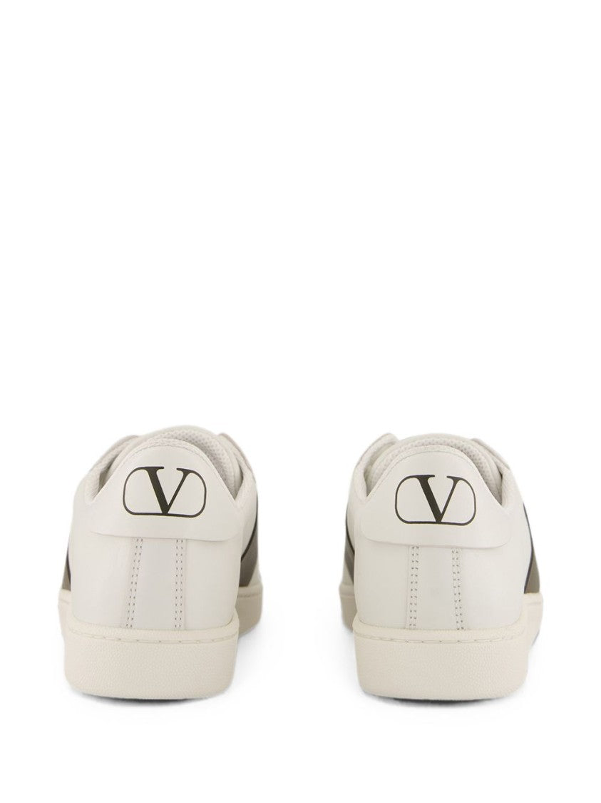 Valentino Garavani White Leather Olive Strap Sneakers