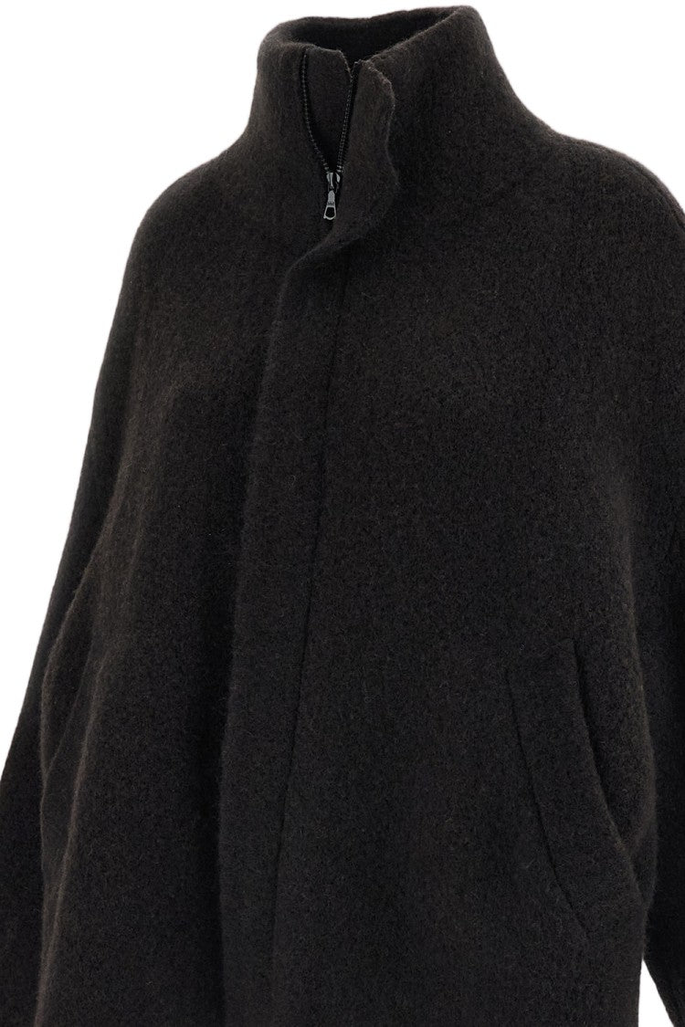 Boboutic Brown High Collar Zip Wool-Blend Knit Jacket