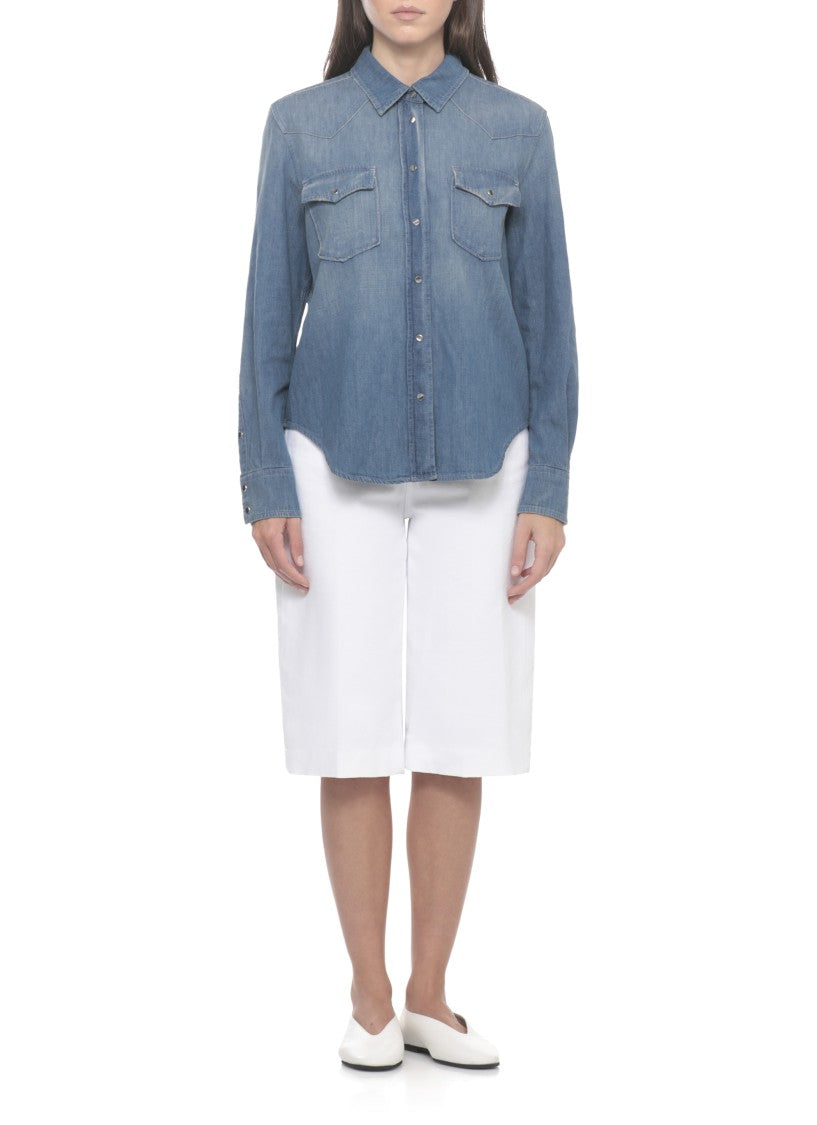 Dondup Blue Denim Button Pockets Shirt